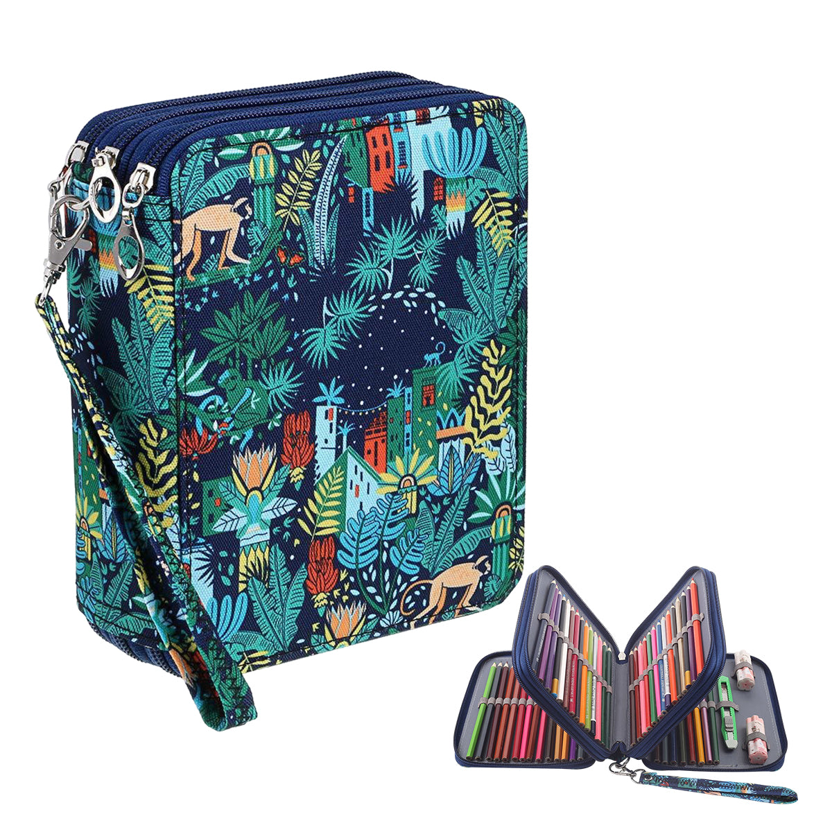 Climberty Student Pencil Pouch Travel Pouch for Colored Pencils with 78 Elastic Loops Cartoon Print Fashion Paint Pencils Storage Pouch Travel Zipper Pouch Bag with Lanyard, 6.3''x7.87''x2.36'' Climberty Student Pencil Pouch Travel Pouch for Colored Pencils with 78 Elastic Loops Cartoon Print Fashion Paint Pencils Storage Pouch Travel Zipper Pouch Bag with Lanyard, 6.3''x7.87''x2.36''